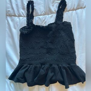 NWOT New Look Black Smocked Ruffle Strap Tank Top